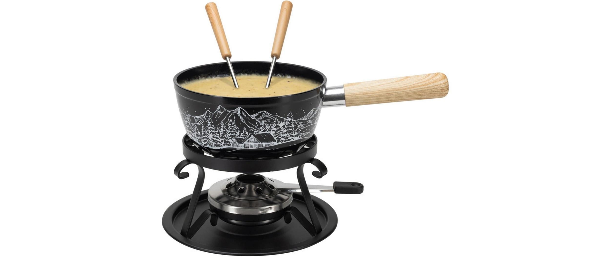 Nouvel Fondue-Set 5 Teile, Schwarz/Silber/Weiss