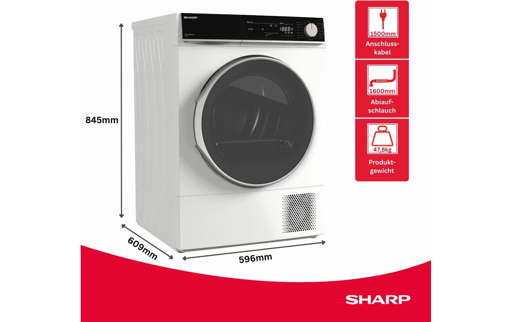 Sharp Wäschetrockner KD-NHA0S6GW1C 10 kg Weiss Rechts