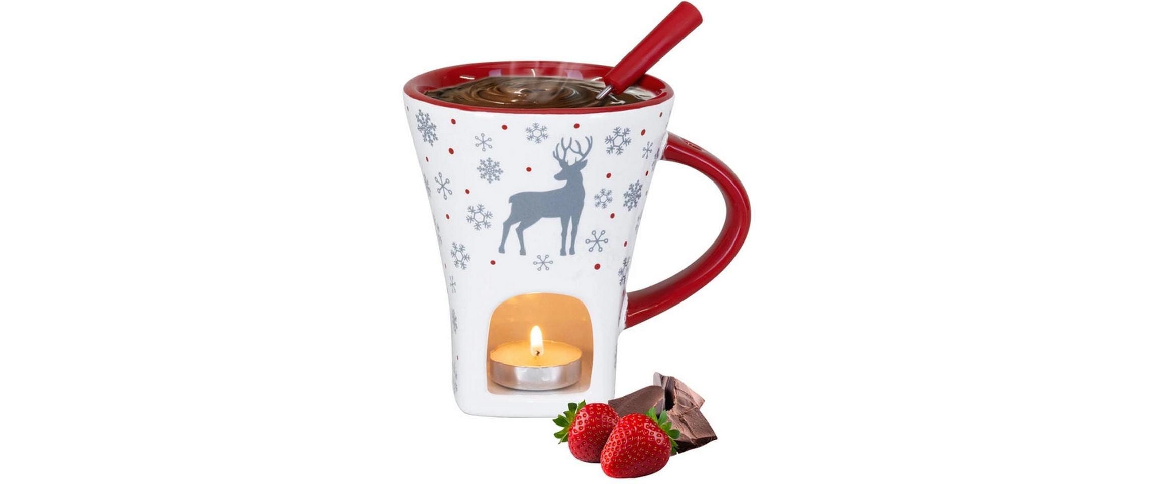 Nouvel Schokoladenfondue-Set Snow Deer 2 Teile, Rot/Weiss