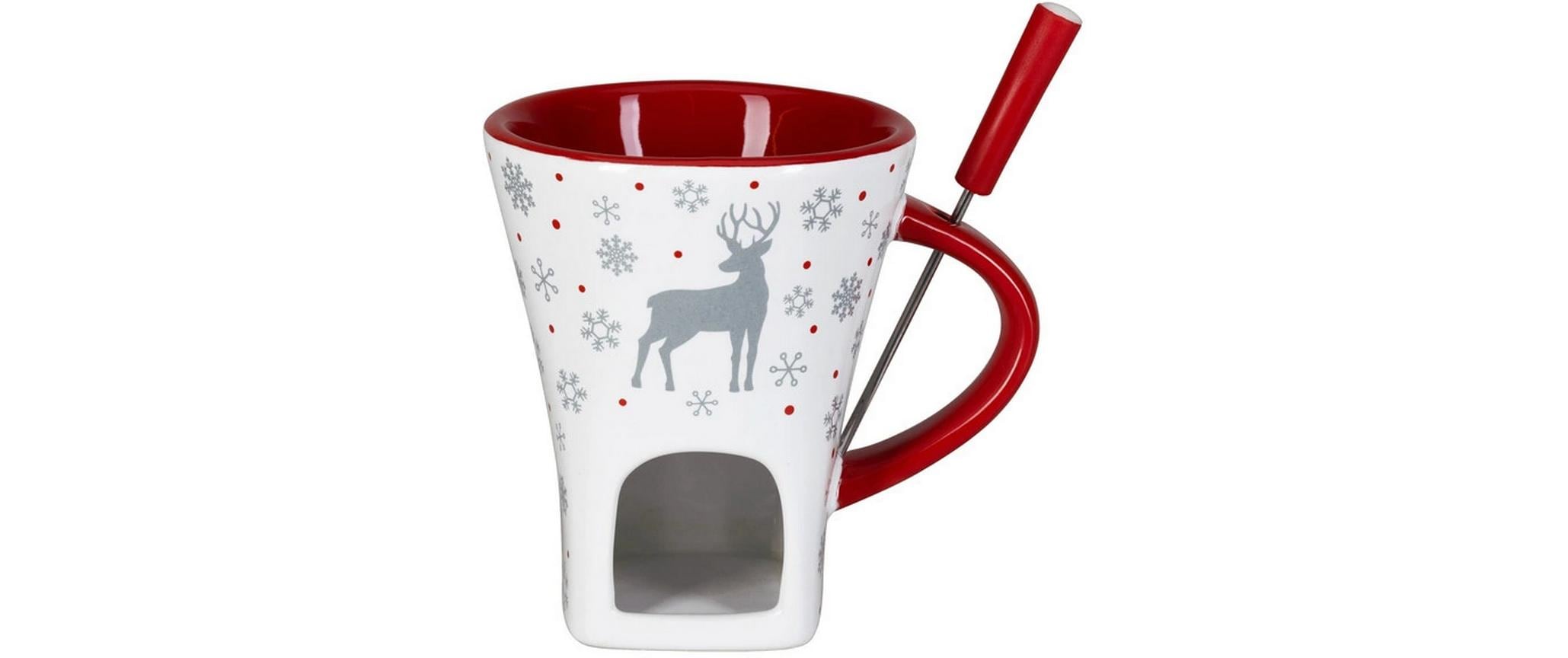 Nouvel Schokoladenfondue-Set Snow Deer 2 Teile, Rot/Weiss