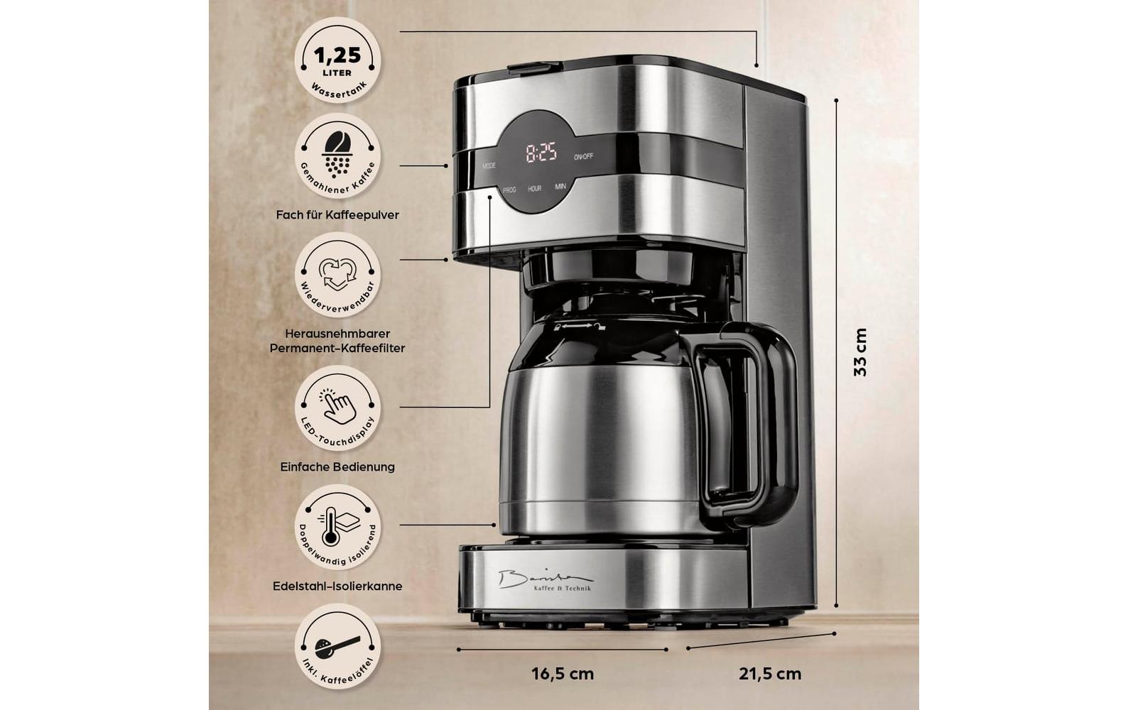 Barista Filterkaffeemaschine 30382 Schwarz/Silber/Edelstahl