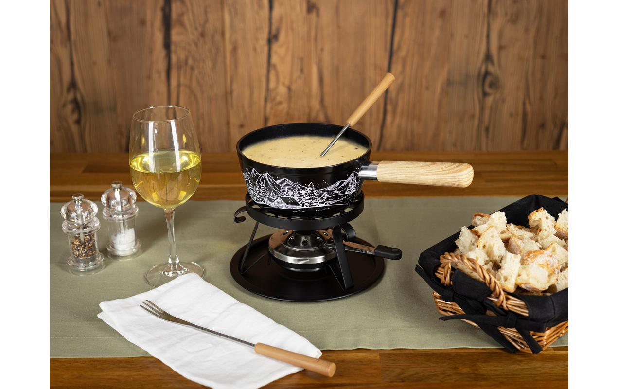 Nouvel Fondue-Set 5 Teile, Schwarz/Silber/Weiss