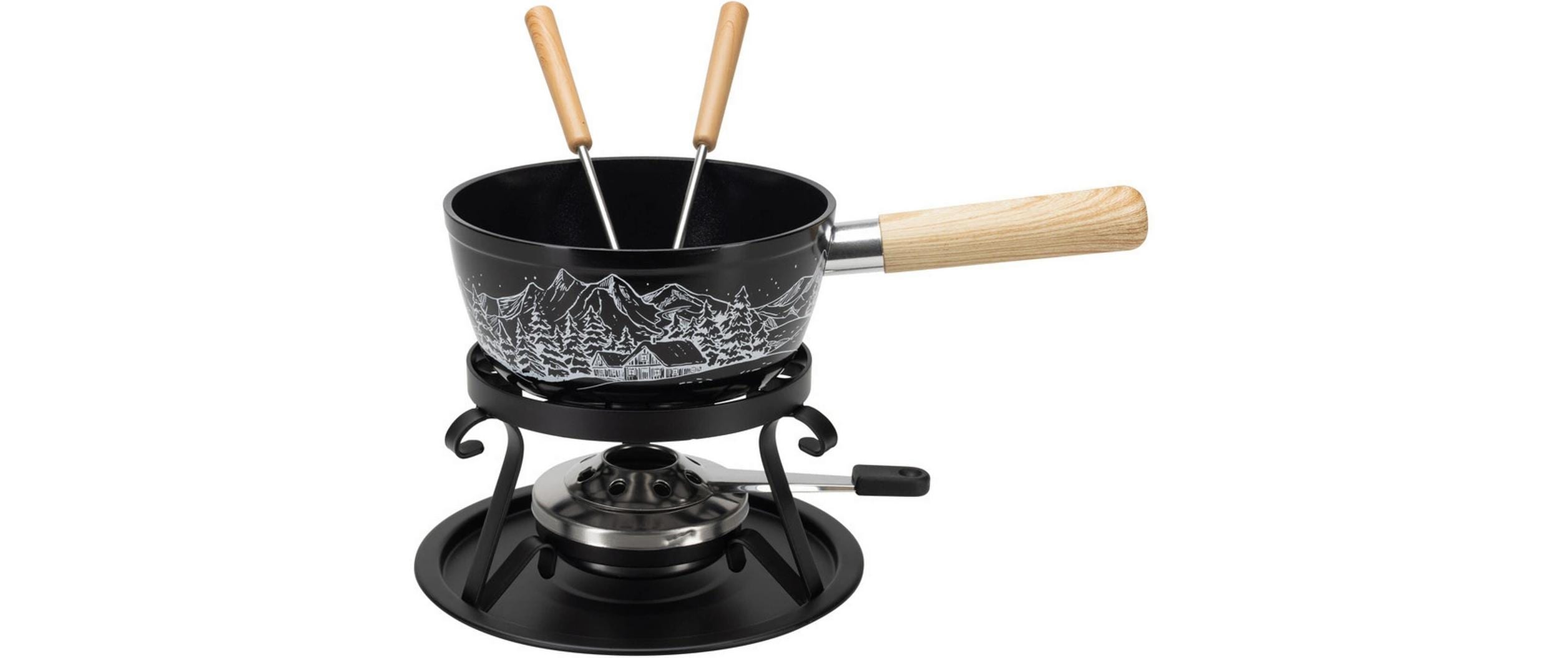 Nouvel Fondue-Set 5 Teile, Schwarz/Silber/Weiss